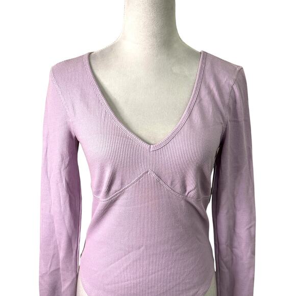 BP. Long Sleeve Soft Ribbed Deep V Neck Slim fit Thermal Top Purple W Small NWT - Picture 2 of 9